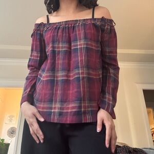 Plaid Off Shoulder Blouse